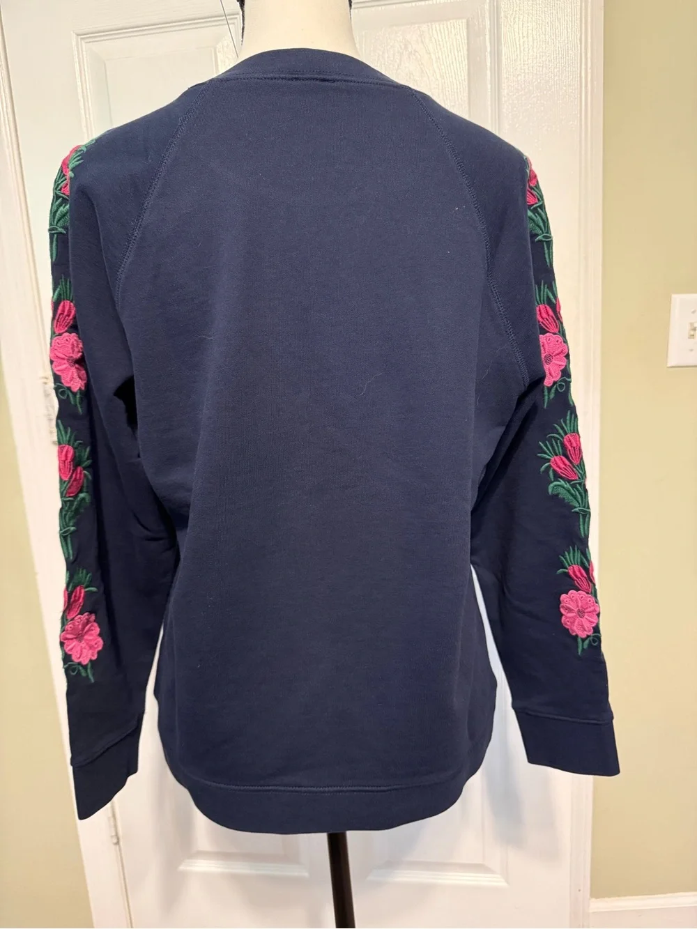 J. Crew Navy Crewneck Sweater with Floral Detail